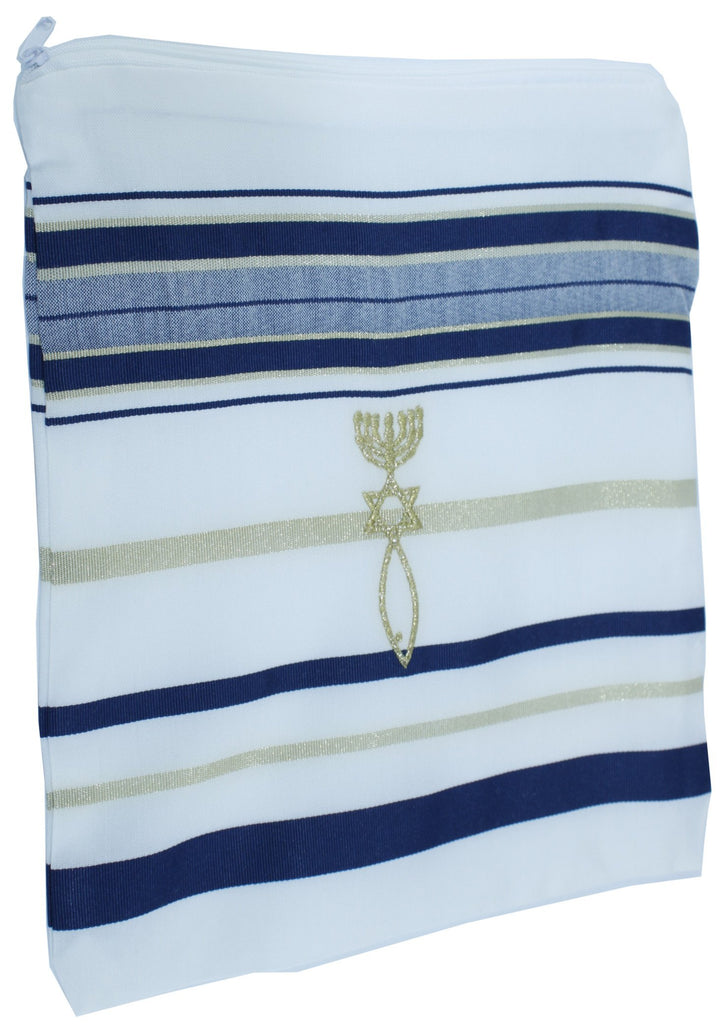 Roll over image to zoom in Polyester, Acrylic Messianic Seal Prayer Shawl, 72 x 22 Inches, Grey And Blue