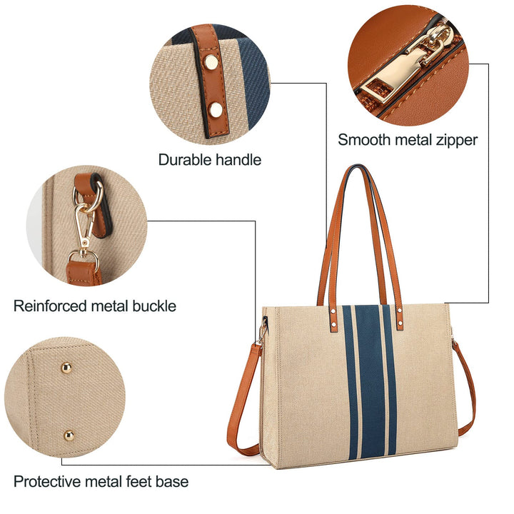 BOLOSTA Laptop Tote Bag For Women Fits 15.6 Inch Large Laptop Work Tote Bags Computer Briefcase Shoulder Bag, Blue, Large, Casual
