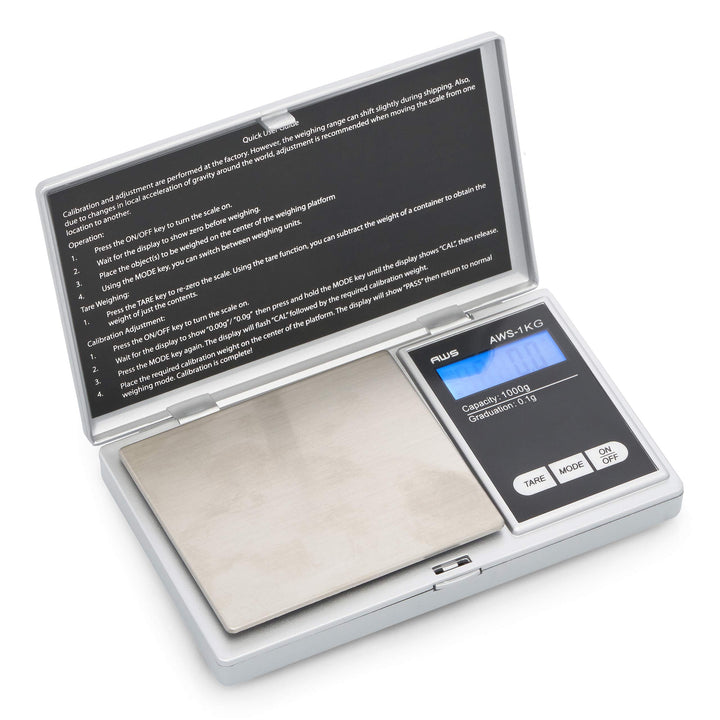 American Weigh Scales Series Digital Pocket Weight Scale, Lightweight, Accurate Measurement 1kg x 0.1g, (Silver), AWS-1KG-SIL
