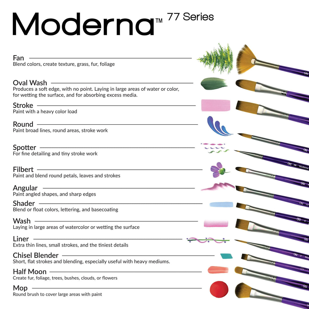Royal &amp; Langnickel Moderna, 5pc Oval Mop Variety Brush Set for All Painting Mediums, Includes - Mop, Fan &amp; Half Moon Brushes Purple