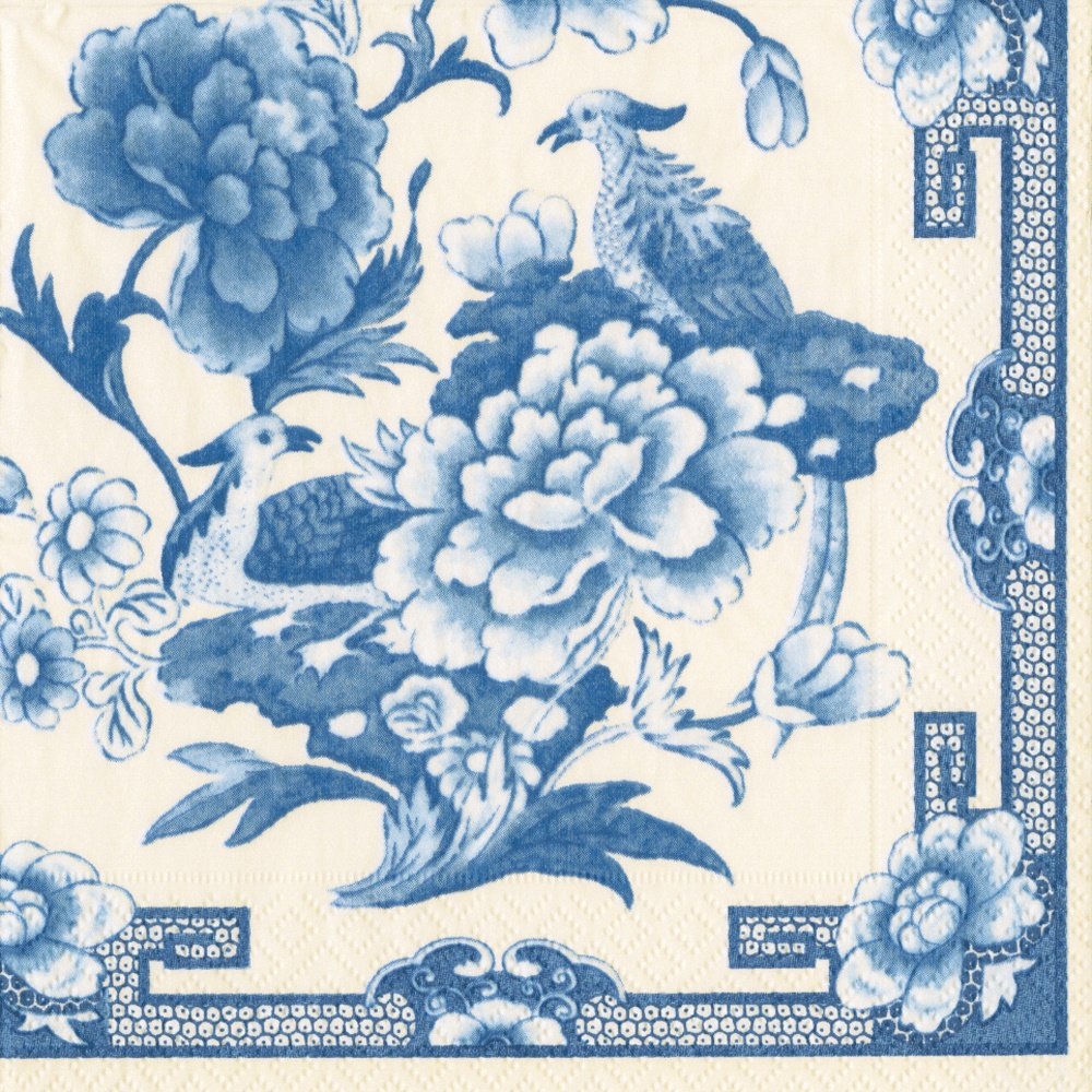 Entertaining with Caspari Cocktail Napkin, Blue and Whi