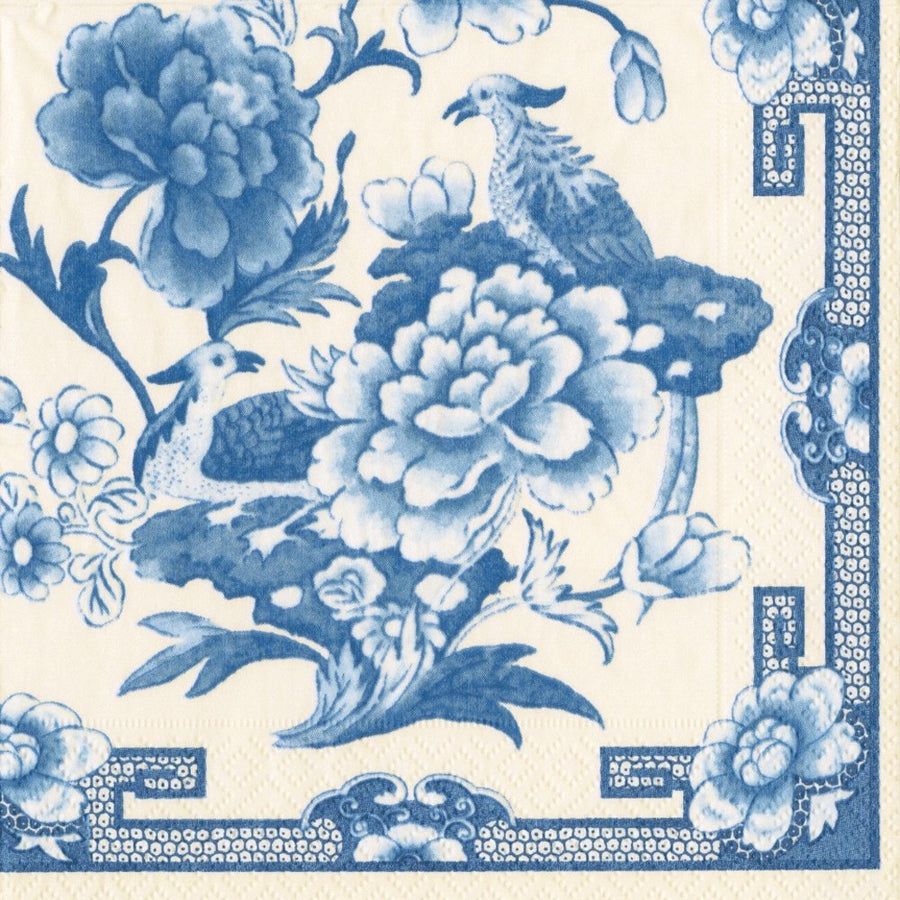 Entertaining with Caspari Cocktail Napkin, Blue and Whi