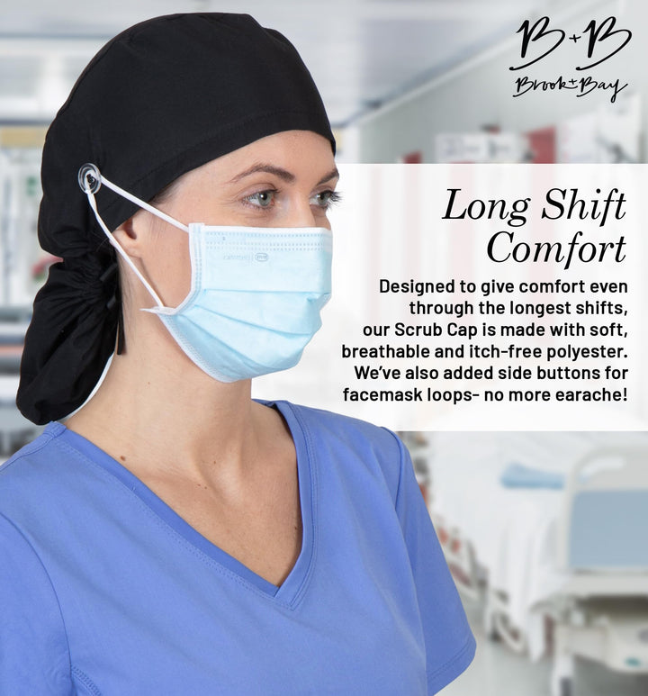 Scrub Caps for Women &amp; Men - Surgeon Caps - Surgical Scrub Caps with Buttons, Surgeon Hat - Medical Caps - Black (Regular)