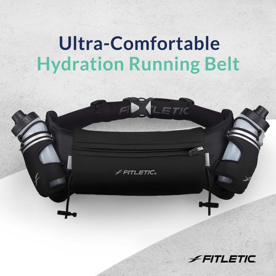 Hydration Running Belt With Water Bottles For Men &amp; Women – 2 Quick Flow 8oz Running Water Bottles, Patented Bounce Free Design, Water Resistant Pouch Fits All Phones – Hydra 16