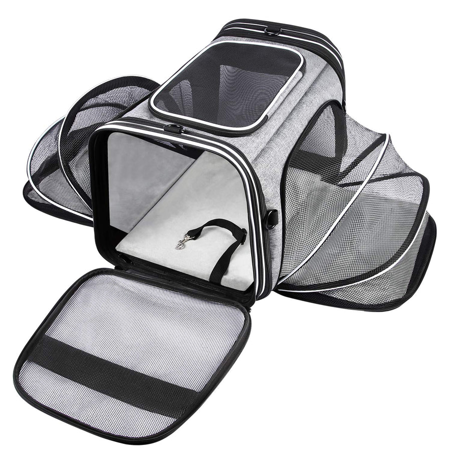 TSA Airline Approved Soft Sided Pet Carrier Top Loading 4 Side Expandable Large Travel Cats Carrier Collapsible with 3 Removable Washable Pads and 3 Pockets for Cats Kitten and Small Dogs