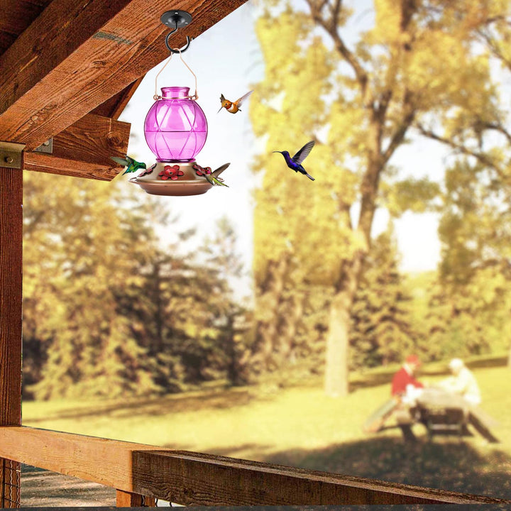 BOLITE Hummingbird Feeder, Glass Hummingbird Feeder for Outdoors, Netted Texture Ball Shape Bottle, 20 Ounces, Lavender