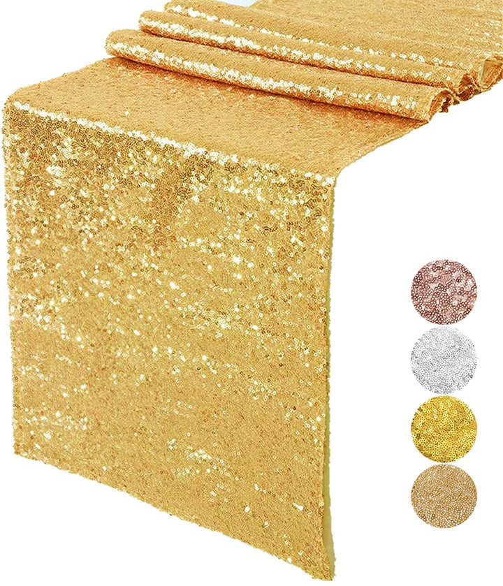 Mr.Bee Sparkly Gold Sequin Table Runners 12x72inch Shimmer Table Linen for Wedding Party Anniversary Birthday Cake Table Cloth Linen Decor