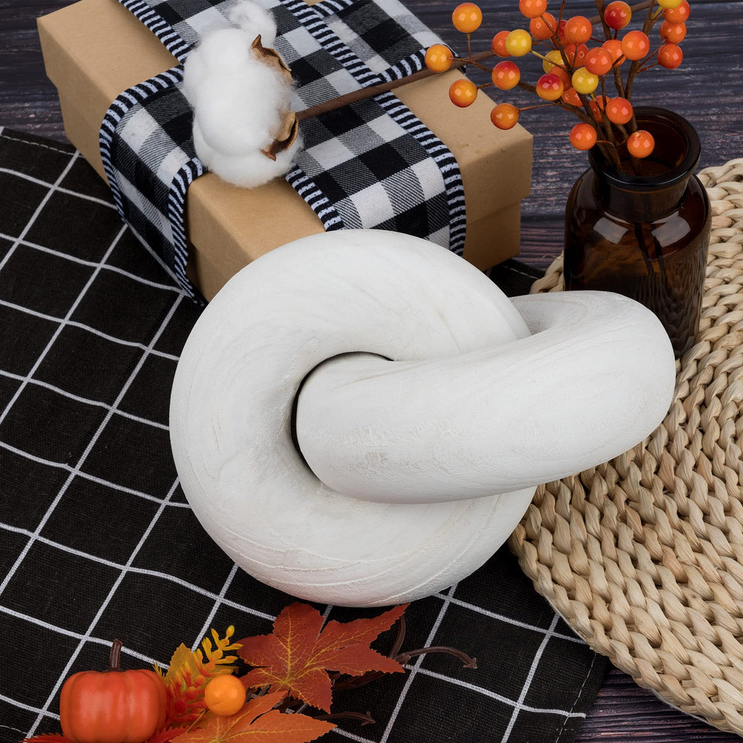 Large Wood Knot Wooden Chain Link Hand-Carved Crafts Handmade 2-Link Chain Farmhouse Coffee Table Decoration for Living Room Shelf Tiered Tray Decor (White)