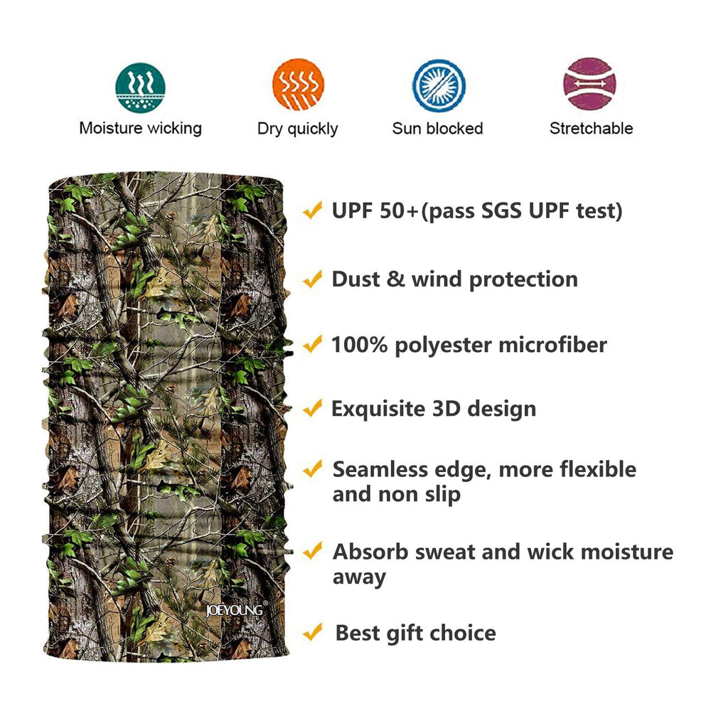 3D Face Sun Mask, Headwear, Neck Gaiter, Magic Scarf, Balaclava, Bandana, Headband for Fishing, Hunting, Hiking, Yard Work, Moisture Wicking UV Protection, Great for Men & Women