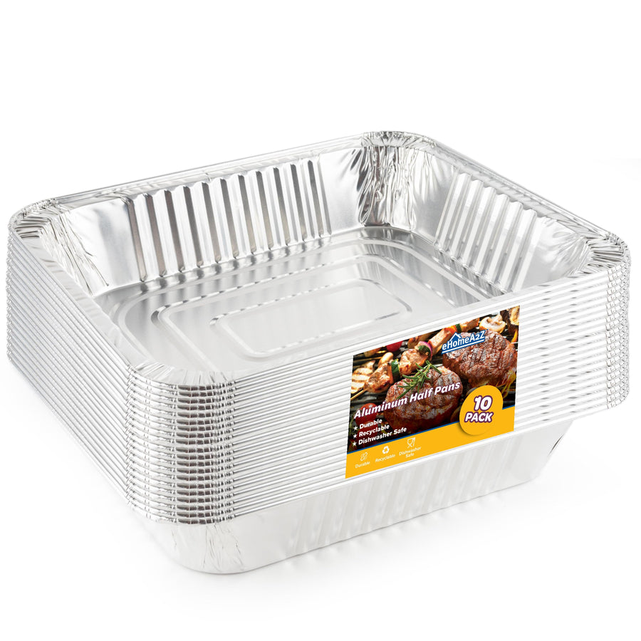 Aluminum Pans Disposable Half Size (10 Pack) 9x13 - Heavy Duty Aluminum Foil, 9x13 Baking Pan, Eco-Friendly & Safe, Lightweight, Durable, Recyclable, Great for BBQ & Crawfish Trays
