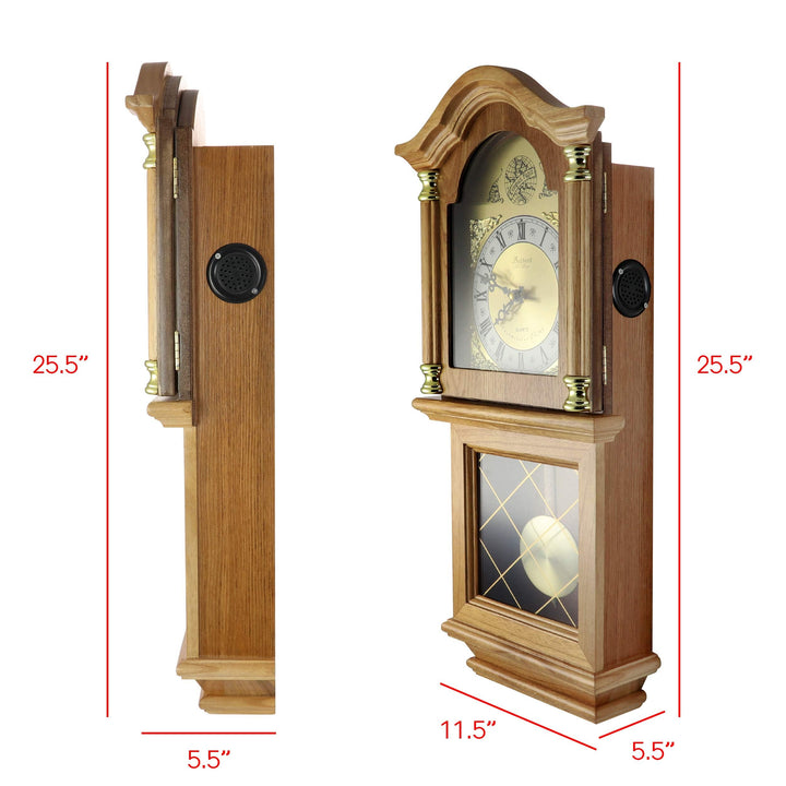 Swinging Pendulum Wall Clock, 26 Inch, Golden Oak