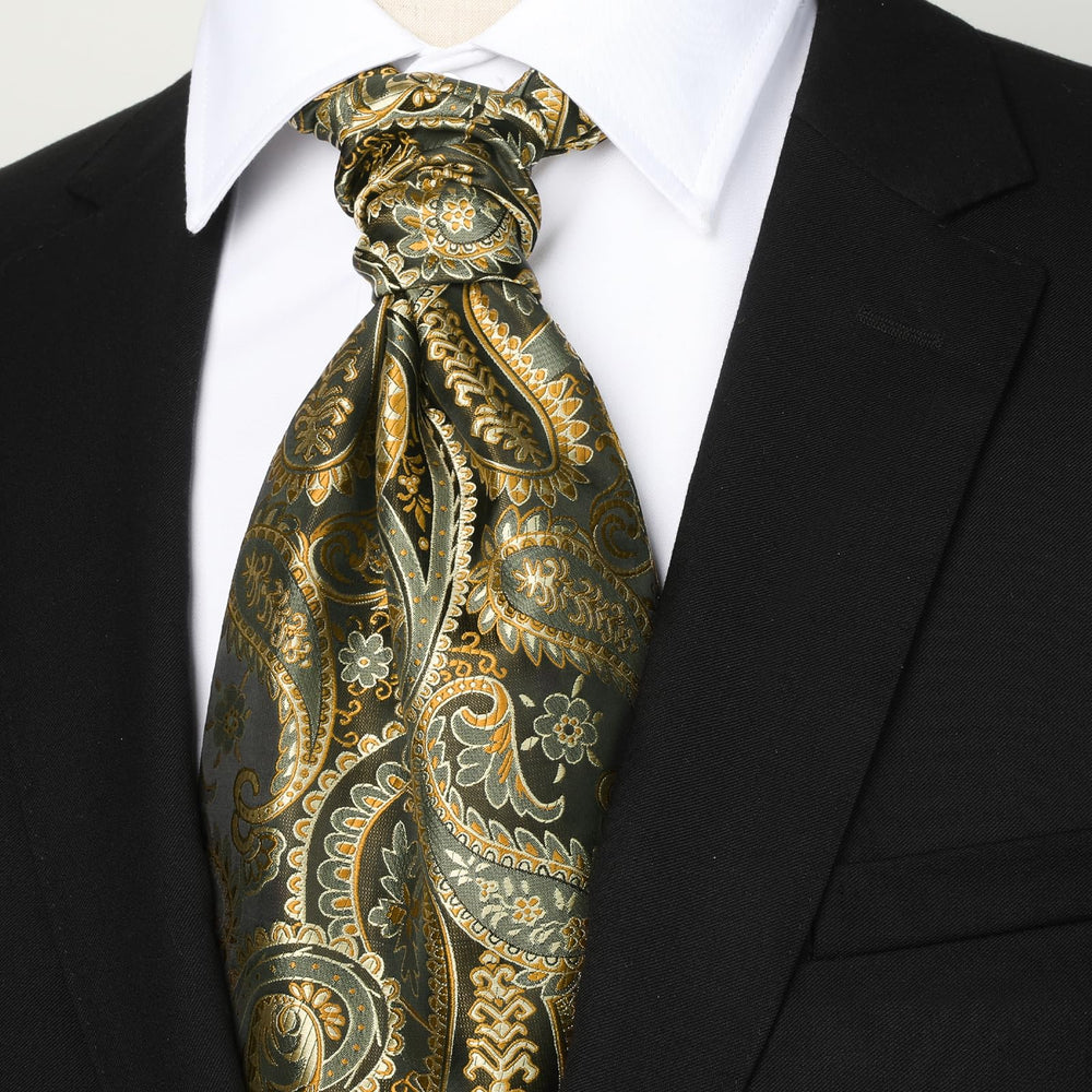 HISDERN Ascot Tie Mens Formal Gold Cravat Ties Floral P