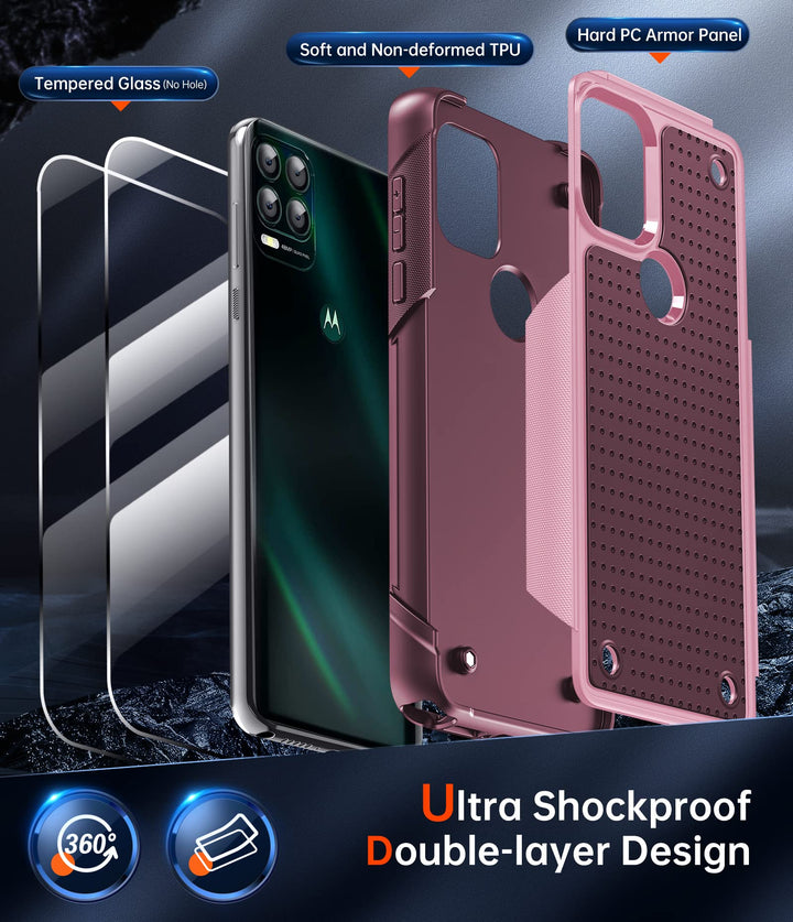 for Moto-G-Stylus-5G-2021-Case: Moto G Stylus 5G Case with Screen Protectors, Dual Layer Protective Hard PC Back &amp; Soft Bumper Resilient Shock Absorb Motorola G Stylus 5G 2021 Case, Red Pink