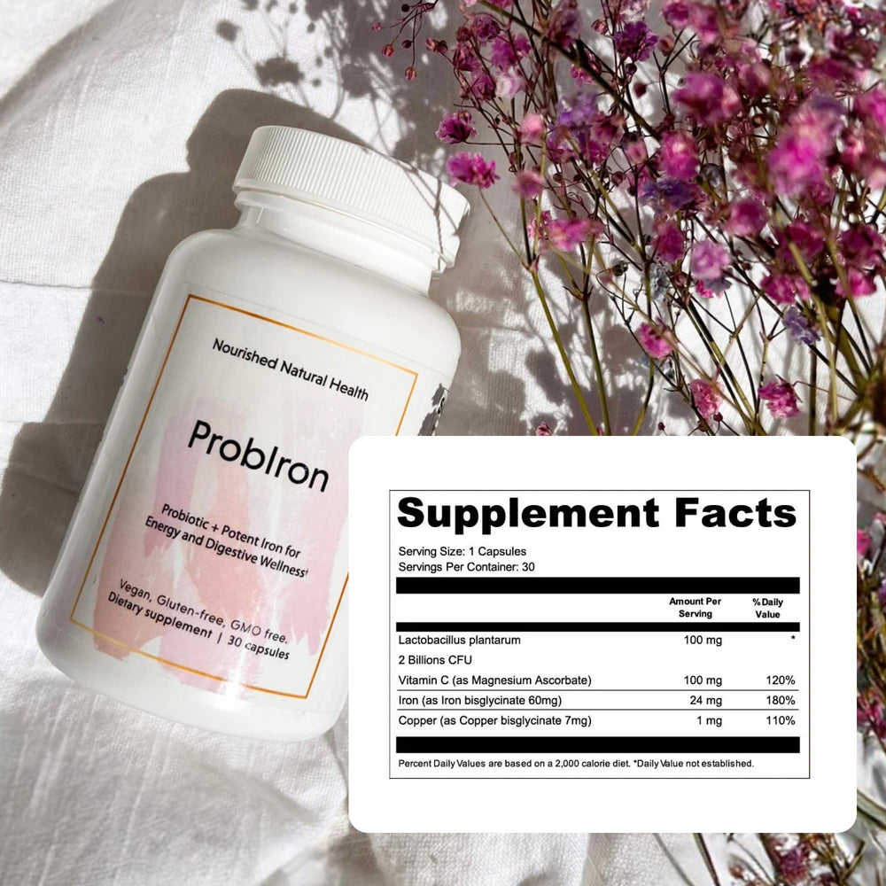 ProbIron - Women's Probiotic + Iron Supplement Boosted with Vitamin C and Copper - Vegan Formula for Energy and Digestive Wellness - 90 Capsules