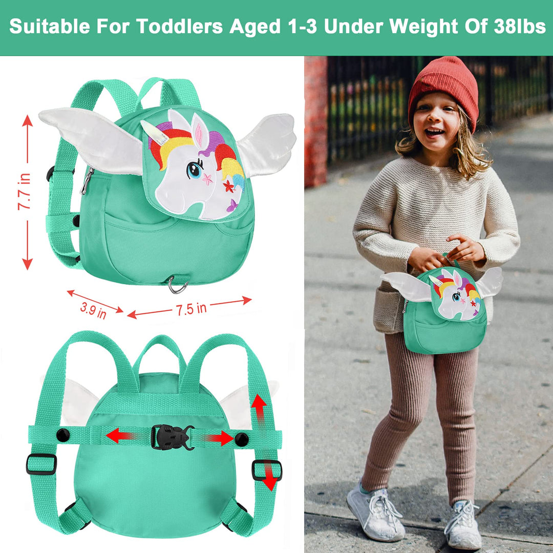 Accmor Backpack Leash For Toddler, Cute Unicorn Kid Backpacks Harness with Anti Lost Wrist Link, Mini Children Harnesses Wristband Baby Walking Leashes Rope Tether for Girls (Green)