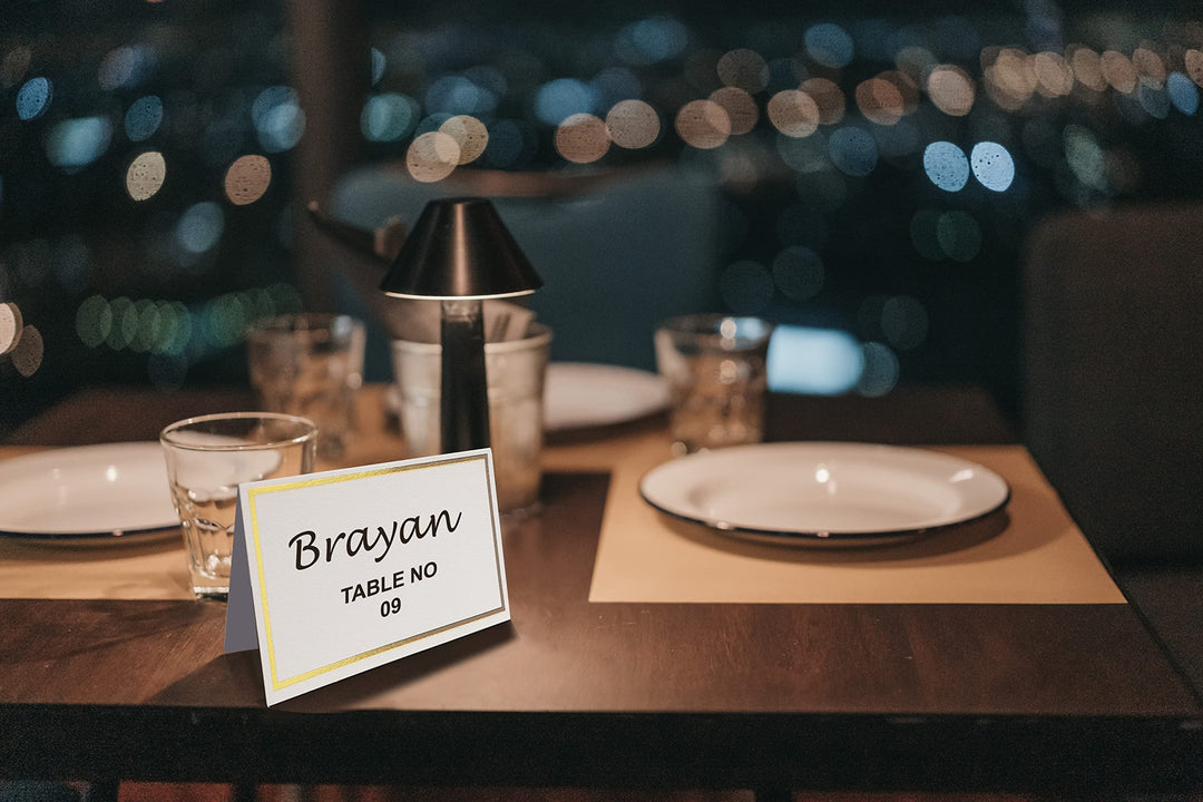 Evaster Place Cards Pack of 100 Premium Tent Name Place Cards for Table Setting with Gold Foil Border 2x3.5 inches - Perfect Place Cards for Weddings, Banquets Dinner Parties and any other Events
