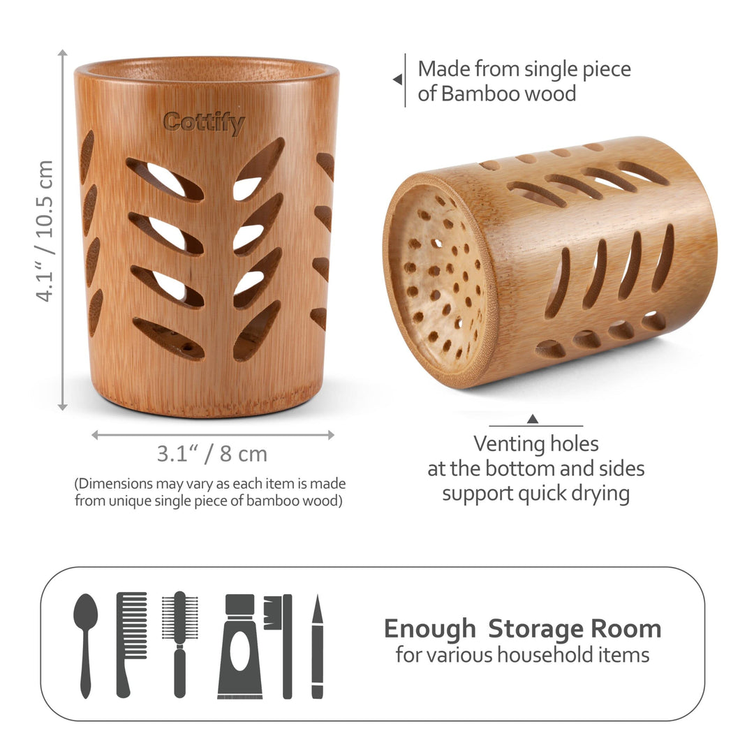 Eco-Friendly Bamboo Toothbrush Holder with Drainage – Quick Drying Single-Piece Design – Toothbrush Holders for Bathrooms – Wooden Toothbrush Holder Resilient in Humid Conditions - Matte Circles