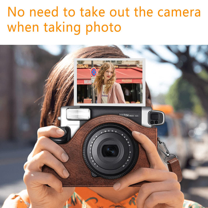 Protective Case for Fujifilm Instax Wide 300 Instant Film Camera - Premium Vegan Leather Bag Cover with Removable Strap, Vintage Brown