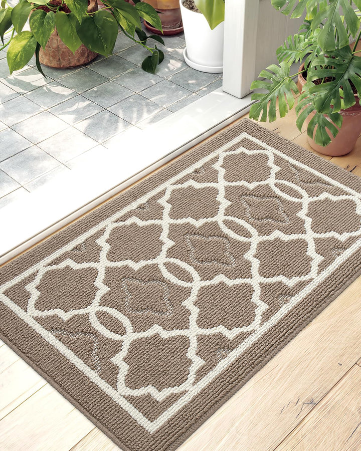 Door Mat, 32x20 Non-Slip Low-Profile Entrance Mats, Absorbent Washable Front Doormats for Back Door, High Traffic Areas, Brown