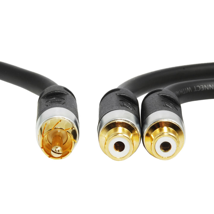 ™ Ultra Series RCA Y-Adapter (12 Inches) - 1-Male to 2-Female for Digital Audio or Subwoofer - Dual Shielded with RCA to RCA Gold-Plated Connectors - Black(Part# CYA-1M2F-P)