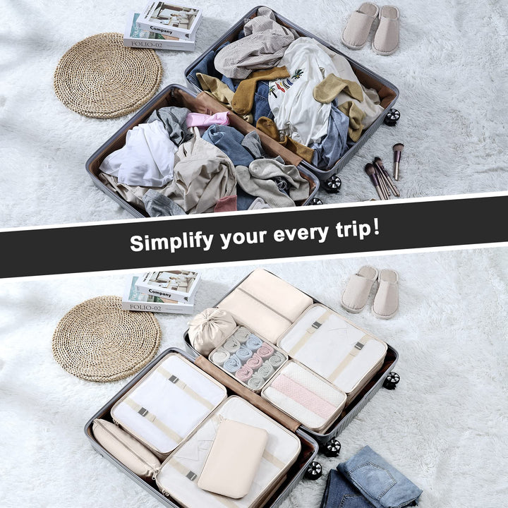Packing Cubes for Travel, 9 Pcs Travel Cubes Set Foldable Suitcase Organizer Lightweight Luggage Storage Bag