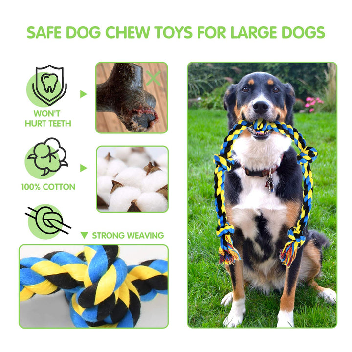 Large Tough Chew Toys for Aggressive Chewers Large Breed,Heavy Duty Dental Rope Toys Kit for Medium Dogs,5 Knots Indestructible Cotton Puppy Teething Chew Tug Toy Set of 9