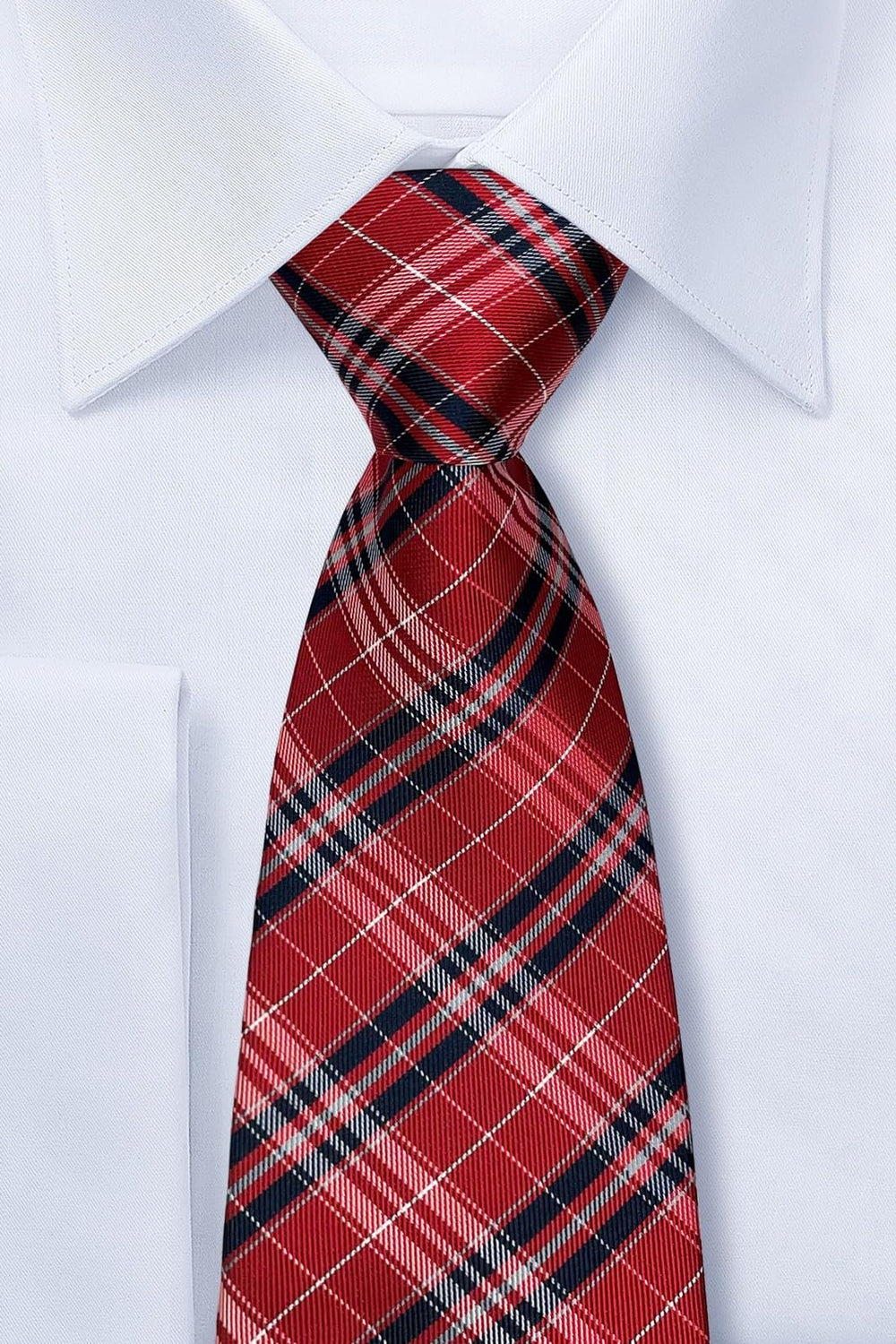 Stylish Plaid Checkered Woven Microfiber Men's Tie - Red and Navy Blue