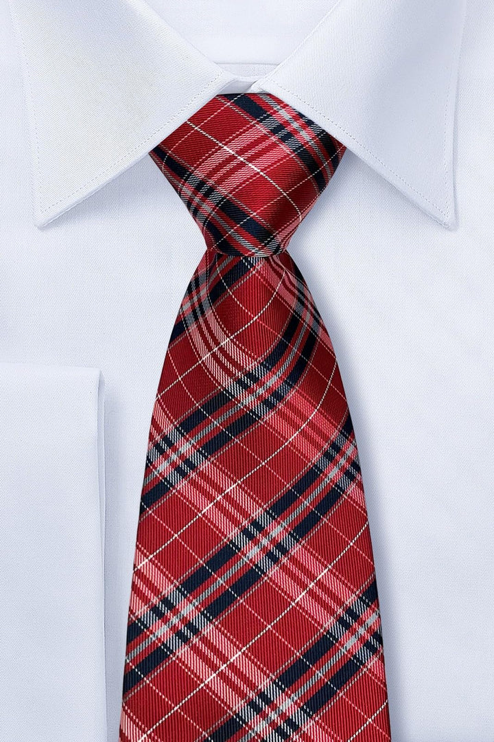 Stylish Plaid Checkered Woven Microfiber Men&#39;s Tie - Red and Navy Blue