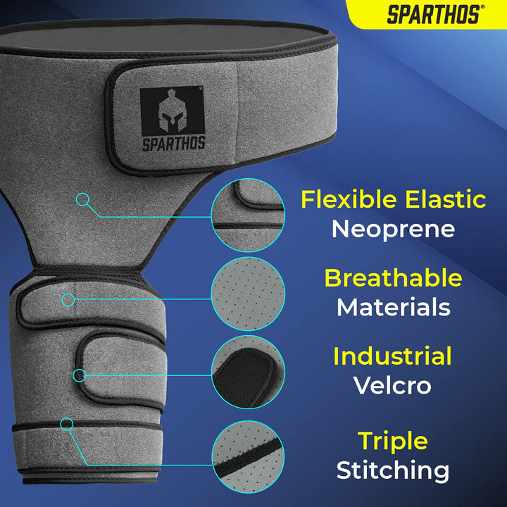 Sparthos Sciatic Nerve Brace - Hip Support Belt - Sciatica, SI Joint, Hamstring Pain Relief - Orthopedic Thigh Groin Compression Wrap - Sacroiliac Siatic Siatica Strain - For Men & Women (Left Leg)