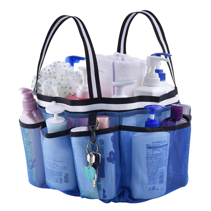 Extra Large Mesh Portable Shower Caddy Tote Bag for Beach College Dorm Room Essentials, Hanging Shower Tote Basket Toiletry for Bathroom Accessories(Blue z)