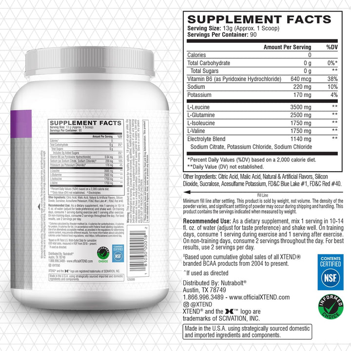 XTEND Original BCAA Powder 7g BCAA and 2.5g L-Glutamine, Sugar Free Post Workout Muscle Recovery Drink with Amino Acids for Men &amp; Women, 90 Servings