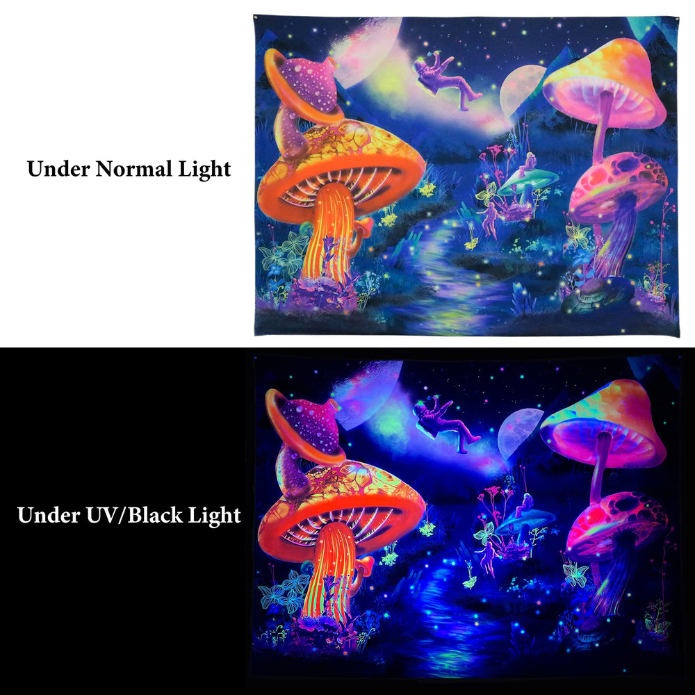 Trippy Tapestry Astronaut and Mushroom Forest Planet Blacklight Tapestry UV Reactive Tapestry for Bedroom Aesthetic Room Decor (60'' x 43'')