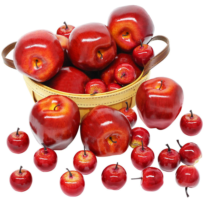 Artificial Apples, 30PCS Fake Fruits Red Apples Dark Red Apple Lifelike Simulation for Home House Kitchen Table Basket Photography Party Decoration
