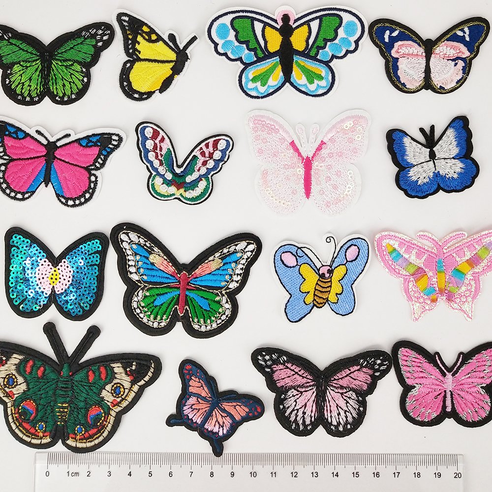 Random 16pcs Embroidered Butterfly Patch Sew On/Iron On Patch Applique Clothes Dress Plant Hat Jeans Sewing Flowers Applique DIY Accessory (Butterfly)