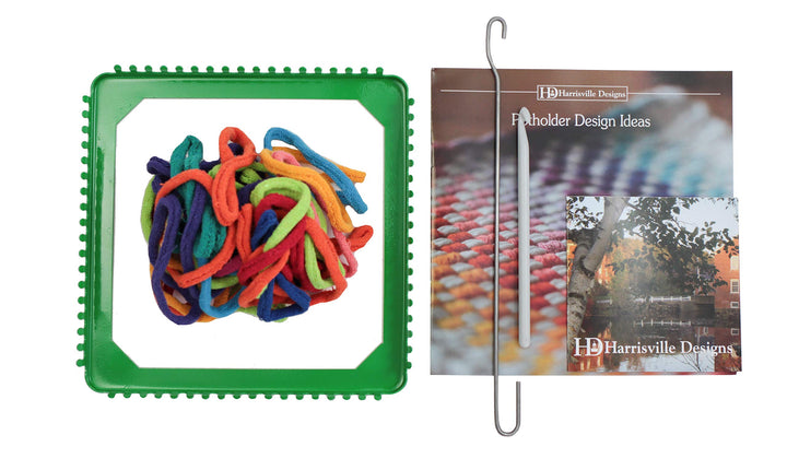 Friendly Loom 7 Potholder Kit Green Metal Loom and Bright Rainbow Color Cotton Loops, Makes 2 Potholders, MADE IN THE USA .