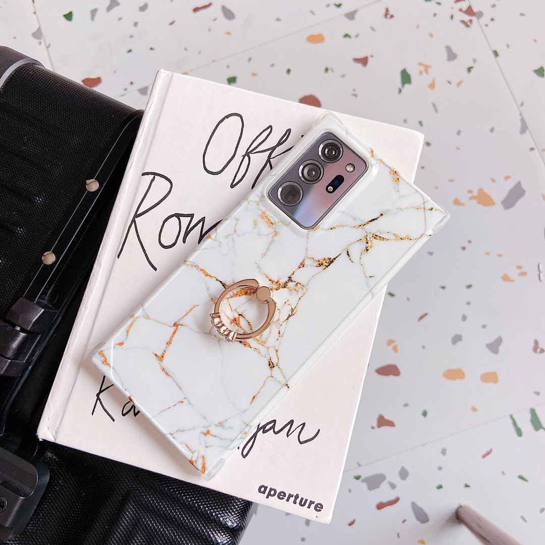 for Samsung Galaxy Note 20 Ultra Case with Ring Holder Diamond Rhinestone Marble Cute Luxury Chic Glitter Bling Silicone Protective Phone Case for Samsung Galaxy Note 20 Ultra White Marble