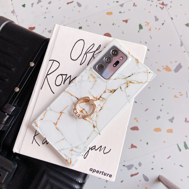 for Samsung Galaxy Note 20 Ultra Case with Ring Holder Diamond Rhinestone Marble Cute Luxury Chic Glitter Bling Silicone Protective Phone Case for Samsung Galaxy Note 20 Ultra White Marble