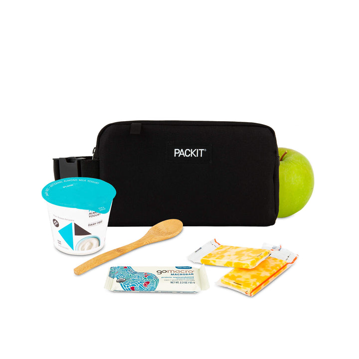 Freezable Snack Box, Black, Built with EcoFreeze Technology, Collapsible, Reusable, Zip Closure with Buckle Handle, Perfect All Ages and Fresh Snacks on the go