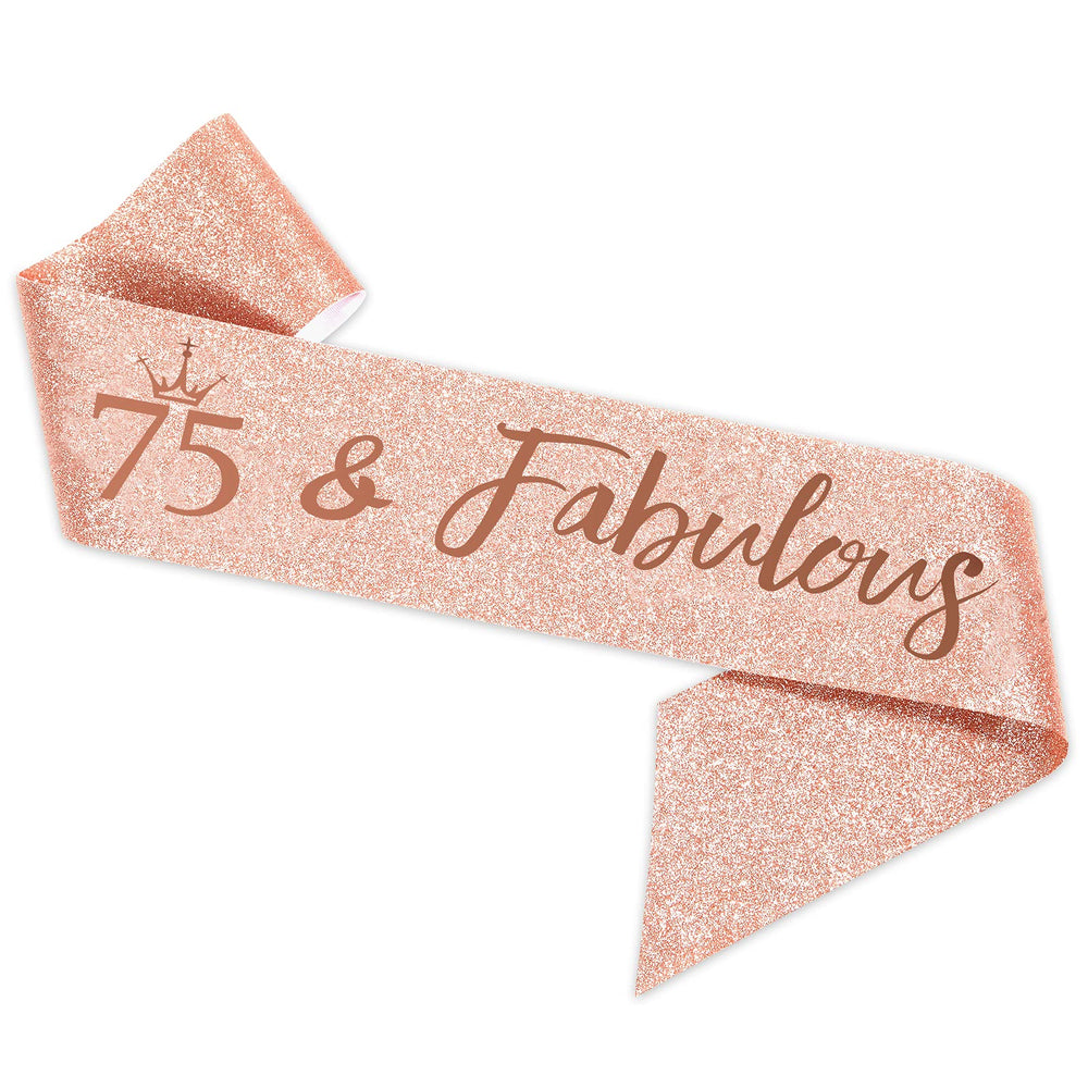 75th Birthday Sash and Tiara for Women, Rose Gold Birthday Sash Crown 75 & Fabulous Sash and Tiara for Women, 75th Birthday Gifts for Happy 75th Birthday Party Favor Supplies