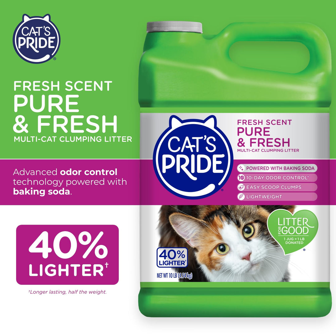 Cat&#39;s Pride Premium Lightweight Clumping Litter: Pure &amp; Fresh - Up to 10 Days of Powerful Odor Control - Multi-Cat, Scented, 10 Pounds