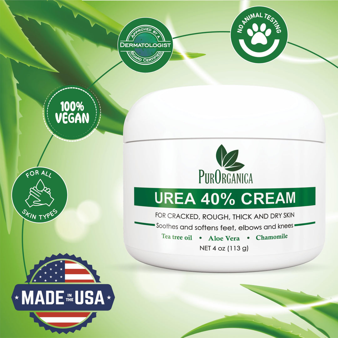 Urea 40% Cream – Made in USA – Foot Cream for Thick, Cracked, Rough, Dead &amp; Dry Skin - Corn, Callus and Dead Skin Remover, Toenail Softener, Moisturizer For Feet, Elbows, Hands and Knees