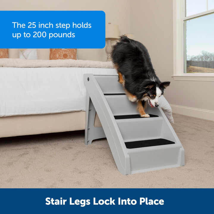 CozyUp Folding Dog Stairs, Portable Indoor/Outdoor Pet Steps for Bed, Couch &amp; Car, Grey, 25 Inch