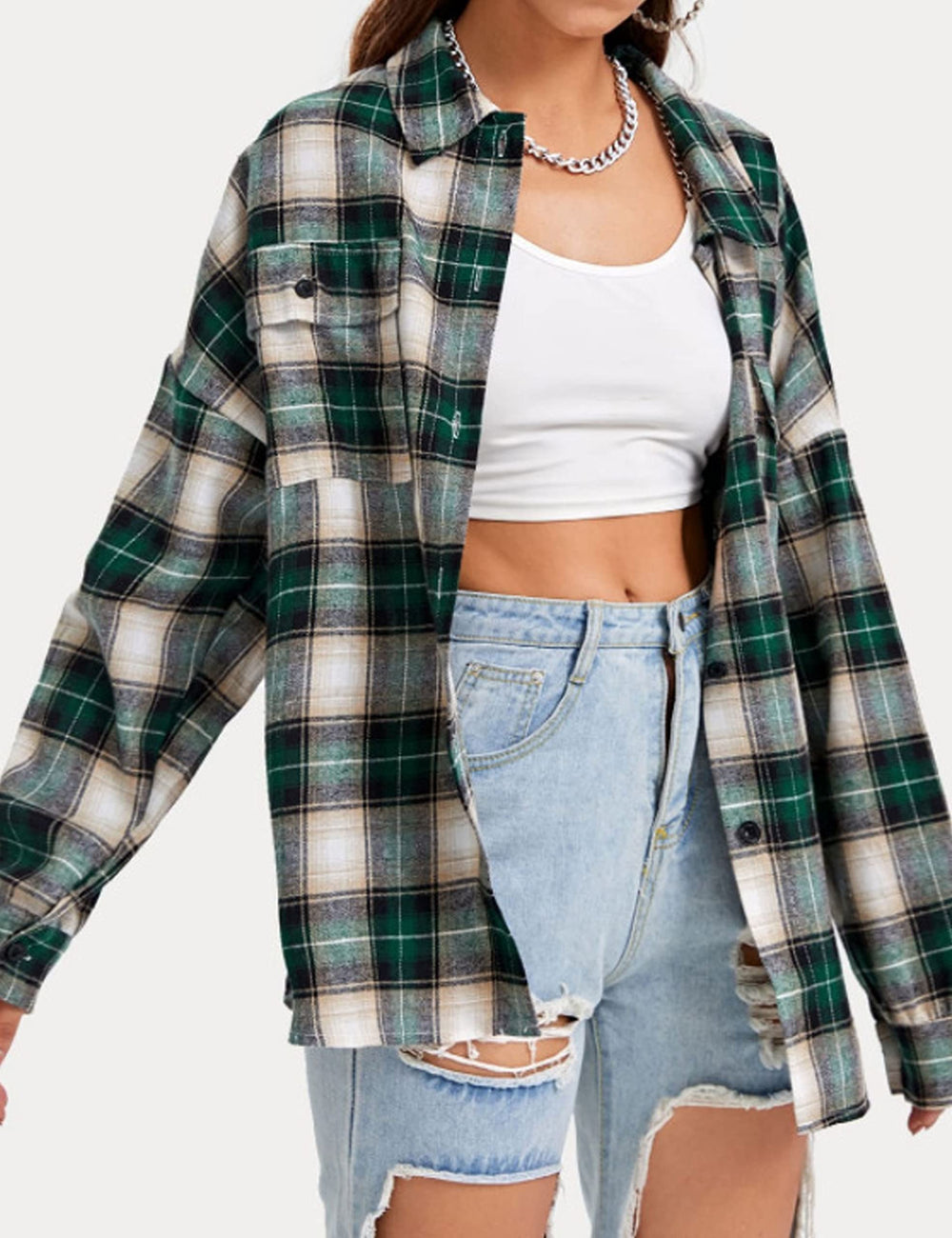 Lumister Womens' Spring Oversized Flannel Plaid Shi
