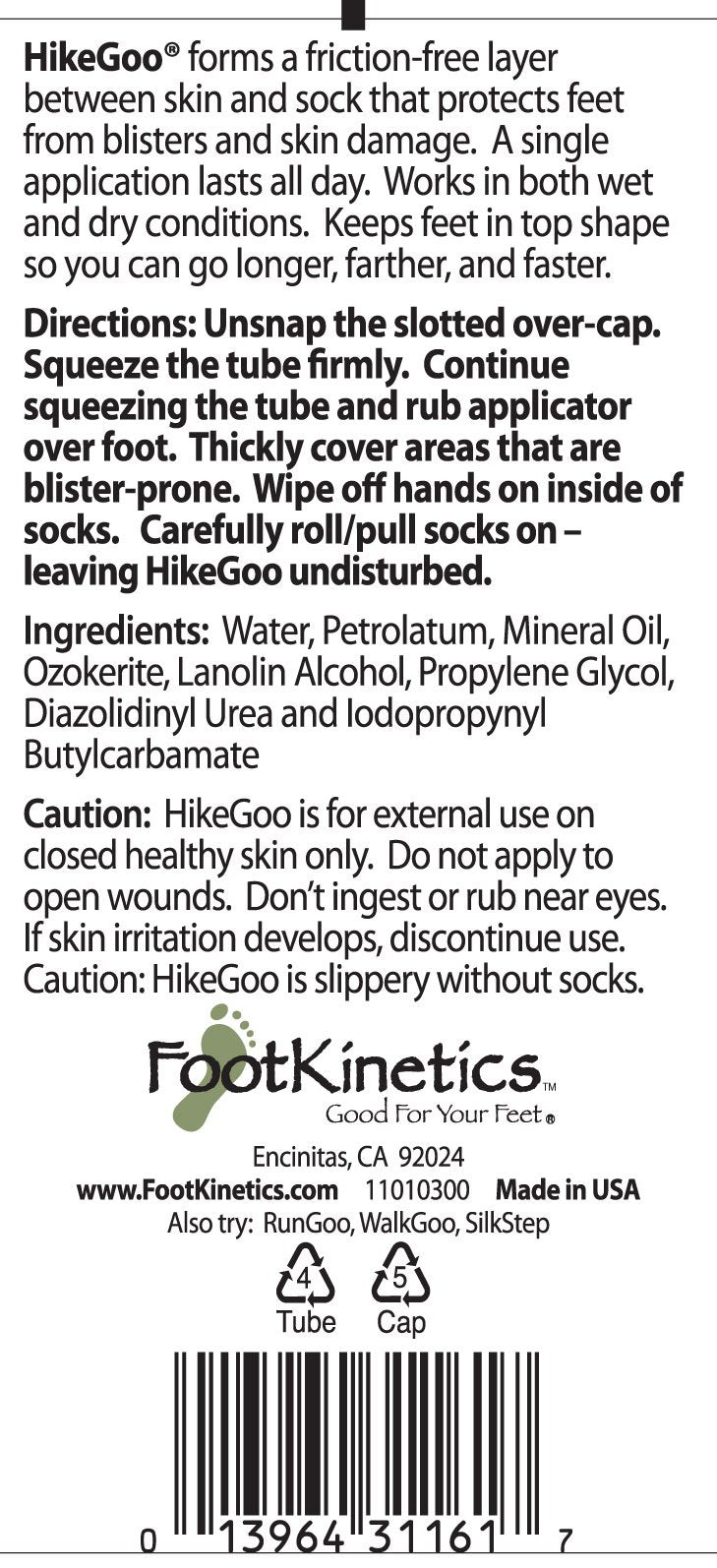 HikeGoo Blister Prevention Cream Specifically Formulated for Feet (5.5 oz)