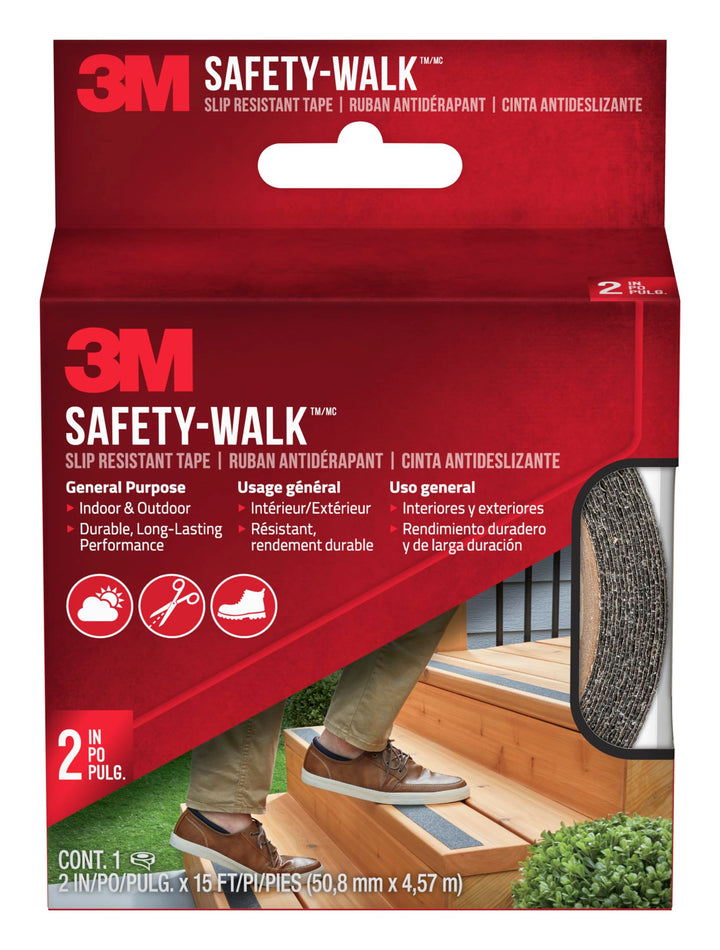 Safety-Walk Slip Resistant Tape, 2 in x 15 ft, Anti Slip Black Tape, Adhere Without Wrinkling, Curling, Tearing or Lifting, Self-Adhesive Backing For Quick &amp; Easy Application, 1 Roll (610B-R2X180)