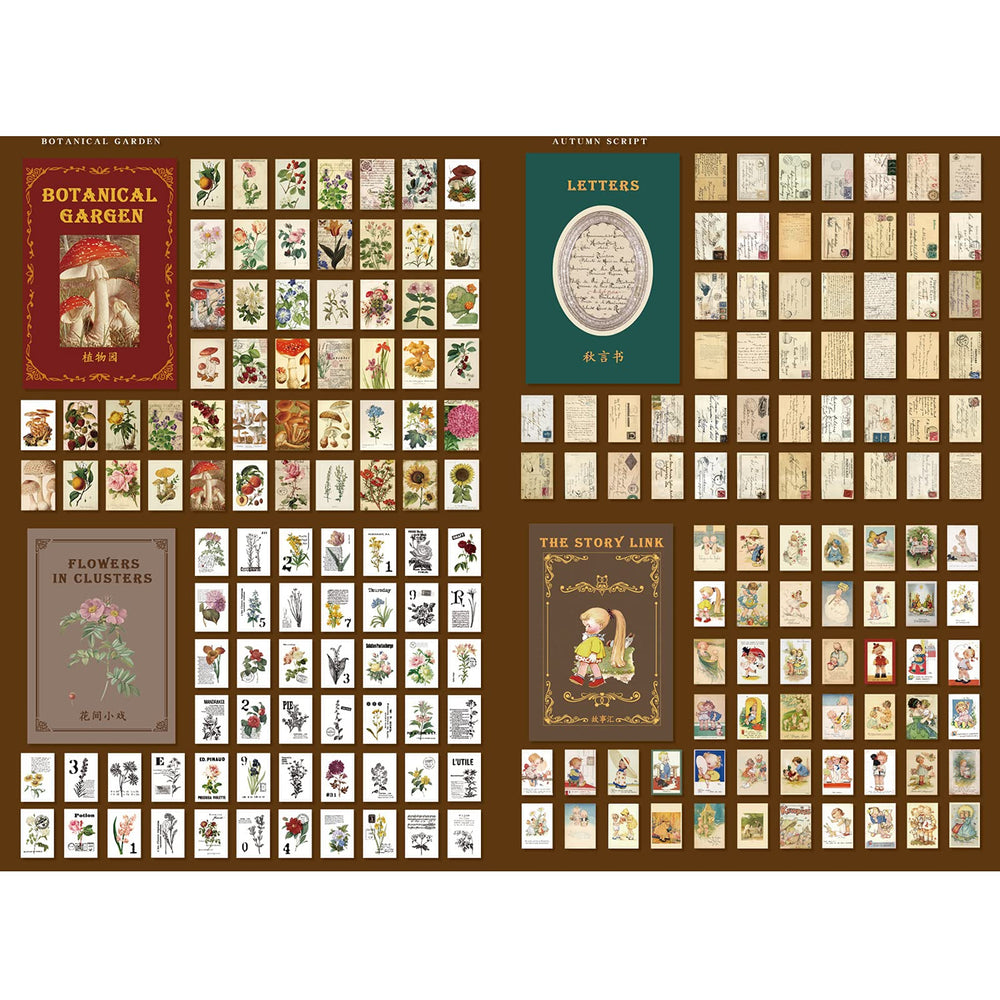 600 Piece Vintage Scrapbook Stickers,Antique Stickers Washi Old Retro Scrapbooking Paper for Art Journaling,DIY Crafts,Planners,Scrapbooking Supplies(12set) -09013