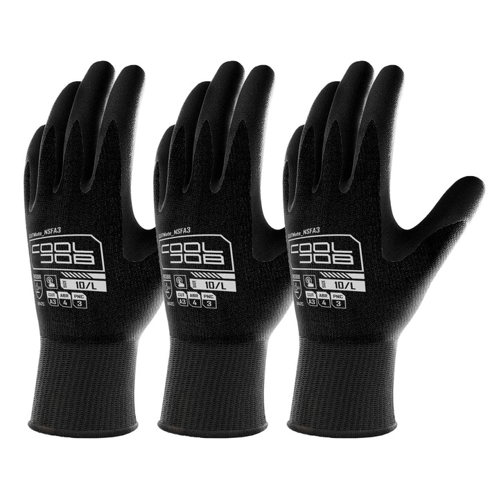 A3 Cut Resistant Fishing Gloves for Men, Touchscreen Safety Work Gloves with Grip Nitrile, Knife Proof Anti-slip Dexterous Rubber Gloves for Glass Handling Wood Carving, Black, Xlarge, 1 Pair