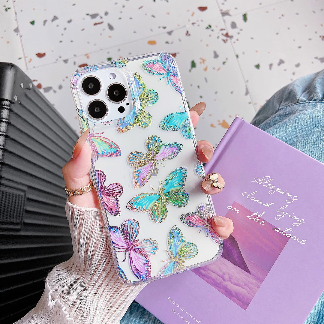 Compatible with iPhone 13 Pro Max Case Clear Silicone Glitter Bling Butterfly Slim Hard PC Protective Phone Case for Women Girls for iPhone 13 Pro Max