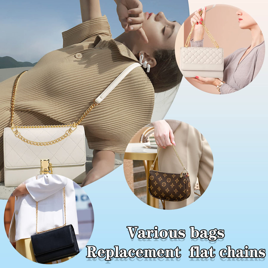 2Pcs Flat Purse Chain Strap Handbag Replacement Strap with Metal Buckles(15.7 Inches/40cm, Grey Black)