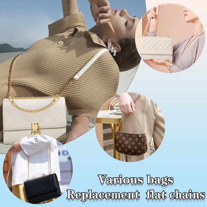 2Pcs Flat Purse Chain Strap Handbag Replacement Strap with Metal Buckles(15.7 Inches/40cm, Grey Black)